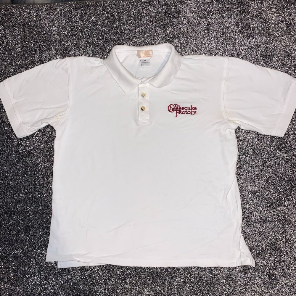 Cheesecake Factory Uniform White Short Sleeve Polo Shirt Size M Herrington Co